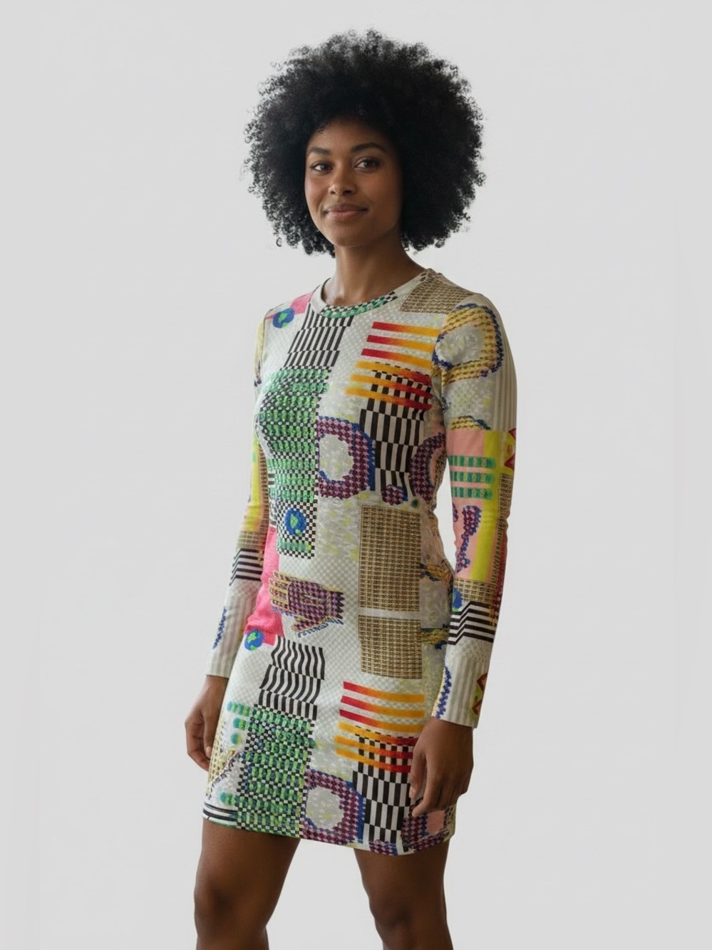 Opening Ceremony Multicolor Graphic Long Sleeve Dress